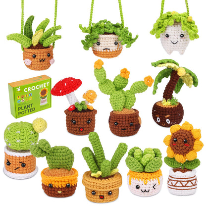 FOUSNOW Crochet Kits, Plant Crochet Kits,11 PCS Potted Plants Crochet Starter Kit, Crochet Kit for Adults with Step-by-Step Video Tutorials, Craft DIY Knitting Supplies