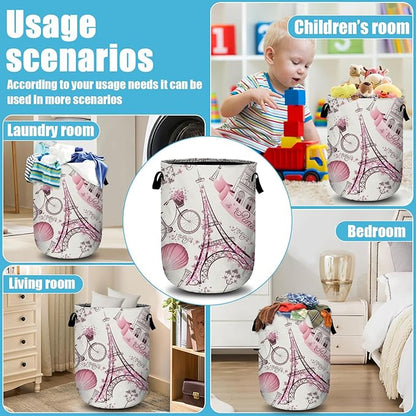 Romantic Paris Eiffel Tower Laundry Basket, Laundry Hamper Collapsible Oxford