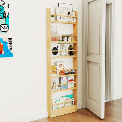 petour 6 Tier Behind The Door Bookshelf, Space Saving Behind The Door Bookcase Wooden Kids Wall Bookcase for Bedroom Living Room Playroom (Wood)