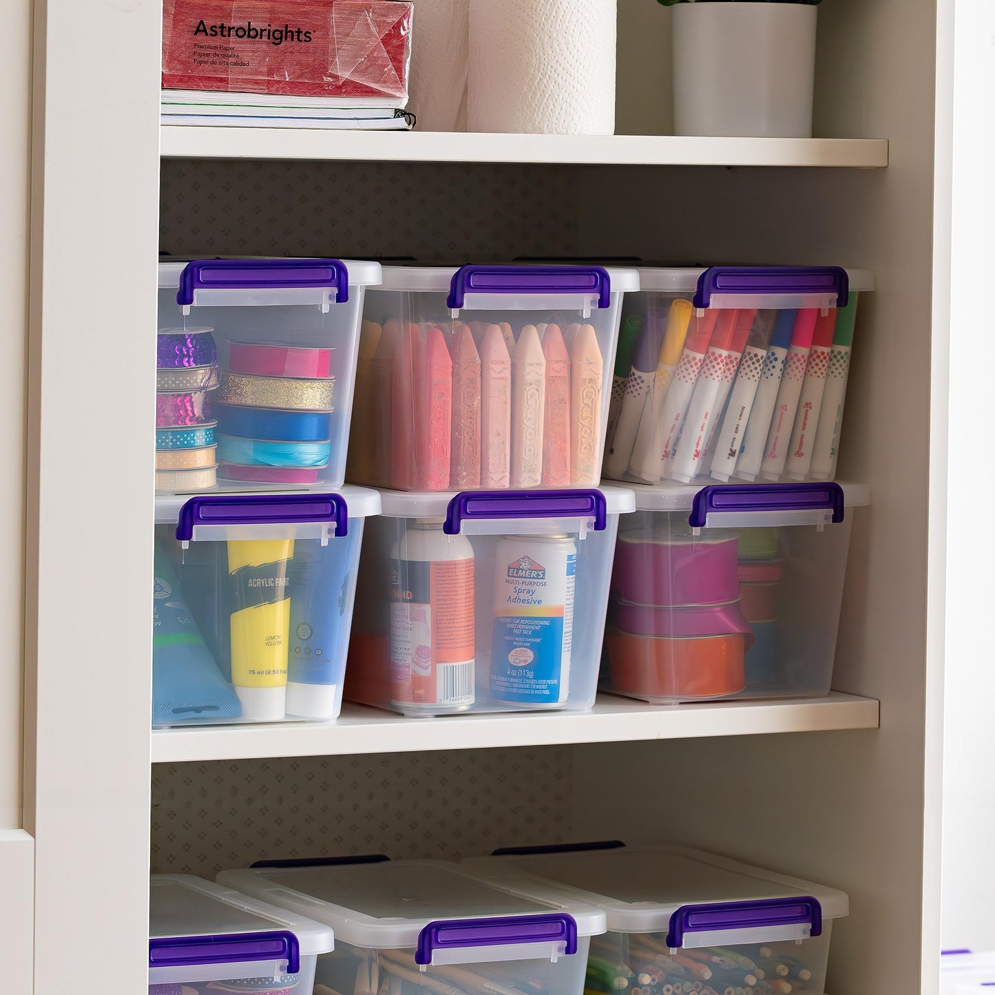 IRIS USA 5 Qt. Plastic Craft Storage Container Bins with Lids, 6 Pack, Small Art & Office Supply Organizer Tote, Sensory Bins & Boxes for Home & University, Stackable, Carry Handle, Clear