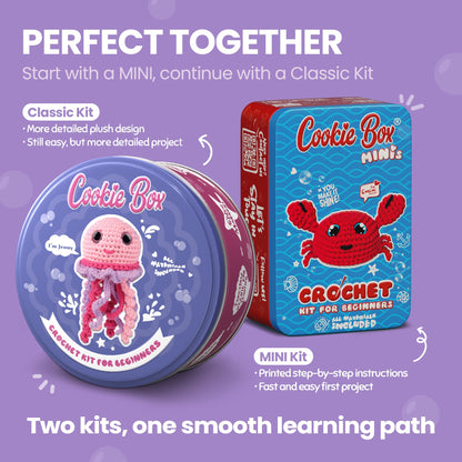 Cookie Box Original Crochet Kit for Beginners – Gift Set to Make Jellyfish Jenny Amigurumi Plushie – Easy DIY Crochet & Knitting Starter Kit with Video and PDF Tutorials