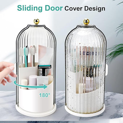 Toothbrush Holders with Sliding Lid, Rotating 3 Slots Bathroom Organizer
