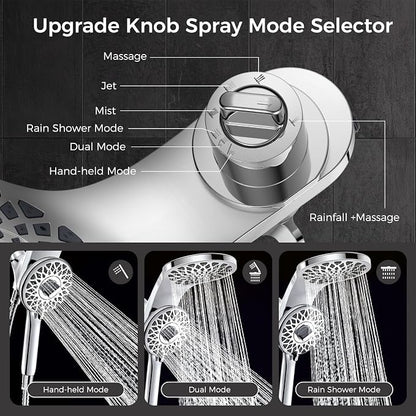 High Pressure Rain Shower Head with Handheld Spray Combo: Detachable Dual Shower Head with 10 Sprays Modes - Upgrade Knob Spray Mode Selector and Magnetic Guidance Docking System