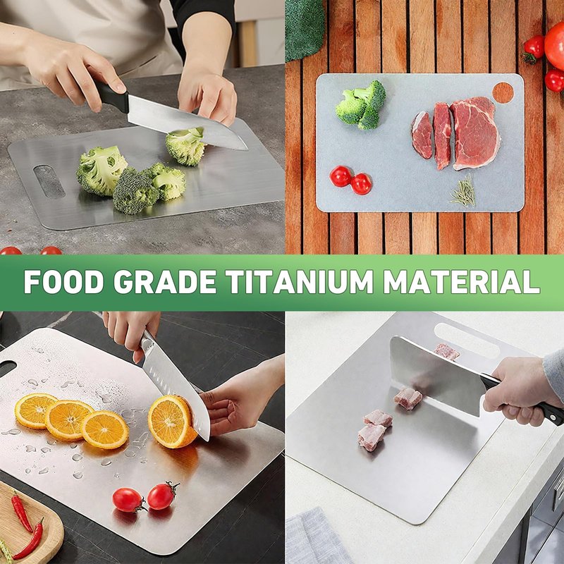 Katori Titanium Cutting Board, New 100% Pure Titanium Cutting Boards for Kitchen, Double Sided Food Metal Chopping Board, Non Toxic Dishwasher Safe Durable Metal Cut for Meat Fruit Vegetable (M+L)