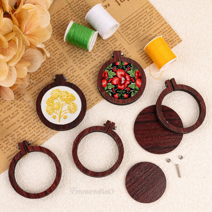 Framendino, 10 Pack Mini Wood Embroidery Hoops Round Tiny Cross Stitch for DIY Jewelry Making 2.2x2 Inch