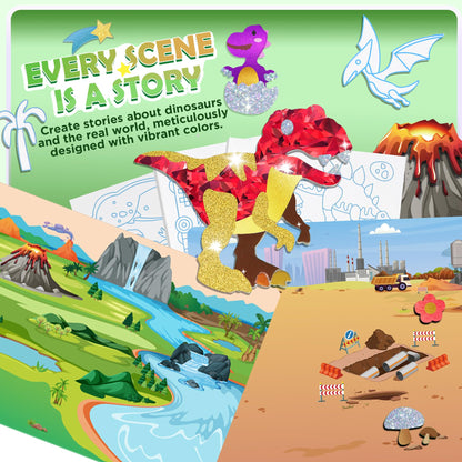 Fun Foil Art Craft Kits, 2 In 1 DIY Dinosaur & Space Creative Sticker Coloring Activity, Travel Toys, Arts and Crafts for Kids 4-6, No Mess Art Craft Supplies, 4 5 6 7 8 9 10 Year Old Boy Girl Gifts