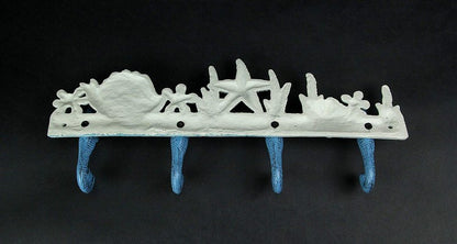 Zeckos Enchanting Blue and White Cast Iron Seahorse Nautical Sea Life Decorative Wall Hook, Towel Hanger or Coat Rack - Perfect Beach Home and Coastal Accent