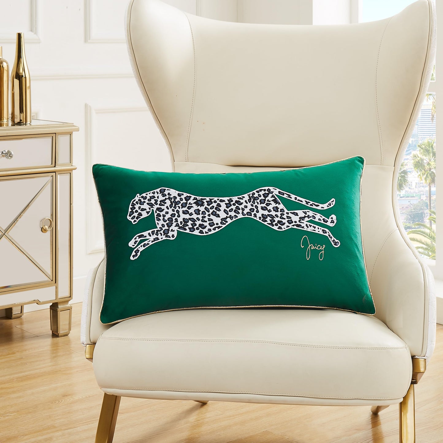 Juicy Couture – Decorative Accent Pillow Velvet Safari Leopard Premium Reversible Throw Pillow Living Room and Bedroom Décor Measures 14" x 24" Cheetah on White