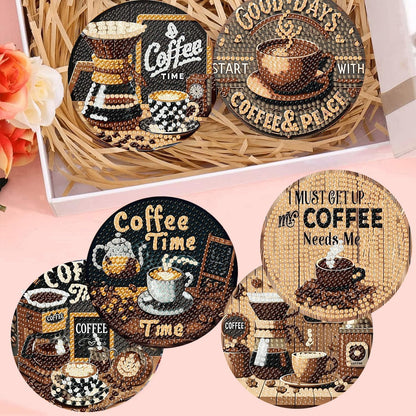 8 Pcs Coffee Diamond Art Coasters Kits, Coffee Diamond Painting Coasters Kit Set with Holder Cork Pads, DIY Diamonds Art Non Slip Coaster Crafts Kits for Adults Beginners Gifts