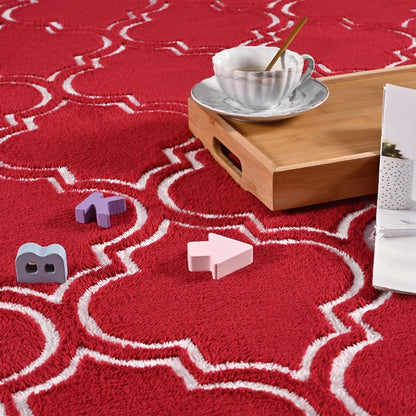 Amearea Fluffy Indoor Area Rug, Soft Trellis Moroccan Rugs for Bedroom, Shag Modern Area Rug for Living Room Kids Room Nursery, Easy Clean, Home Decor Low Pile Carpet, Wine Red 7x10 Feet