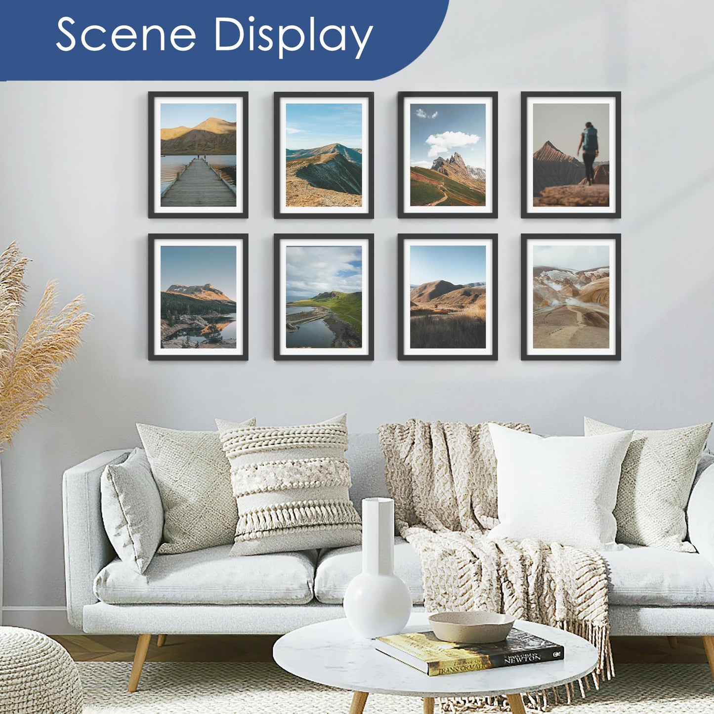 PEALSN 10x13 Picture Frames Set of 6, Display Pictures 9x12 with Mat or 10x13 without Mat for Wall Mounting or Table Top, Photo Frames Collage for Wall Decor, Black.