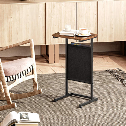 HOOBRO C Shaped End Table, 28.3" Side Table for Small Spaces, Couch Table with Storage Bag, Slide Under Sofa Side Table, for Living Room, Bedroom, Rustic Brown and Black BF40SF01