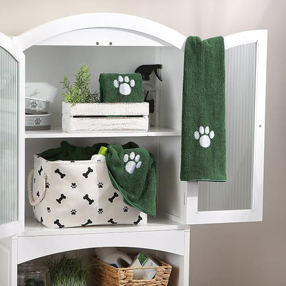 Bone Dry Pet Grooming Towel Collection Embroidered Absorbent Microfiber Drying Set, 15x30, Hunter Green, 3 Count (Pack of 2)