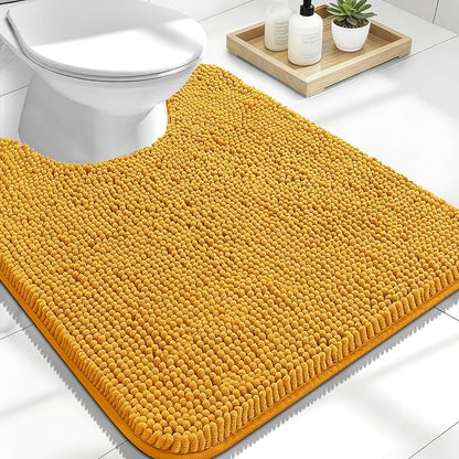 OLANLY Toilet Rugs U-Shaped 24x20, Extra Soft Absorbent Chenille Contour Bathroom Rugs for Toilet, Dry Quickly, Machine Washable, Non-Slip Bath Mat, Golden Yellow