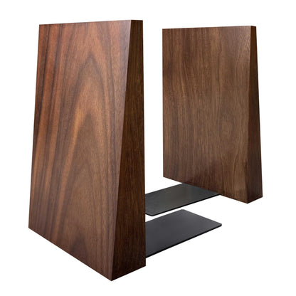 Luxdecor Walnut Book Ends Hold Heavy Books-6x5x4in Wood Bookends for Office Desk Non Skid, Decorative Walnut Bookend 2pack, Triangle Style