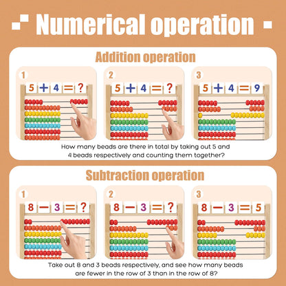 Ranqibo Wooden Abacus for Kids Math - 10-Row Counting Toy with 100 Beads, Number Cards & Counting Sticks, Educational Counters for Kids Math Gift for Age 3 4 5 6 7 Year Old Boy Girl