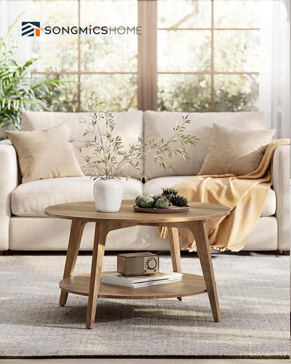 SONGMICS HOME Round Coffee Table, 2 Tier Living Room Center Table, Mid Century Modern Charm, Brown