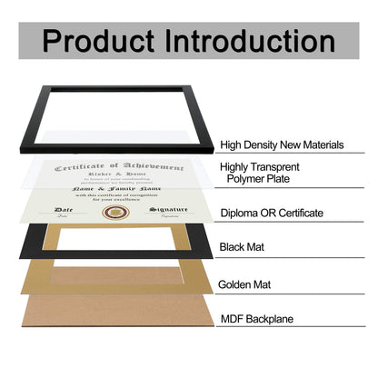 ELSKER&HOME 8.5x11 Certificate Frame - Classic Black Color Frame - Displays Diploma 8.5x11 Inch with Mat - 11x14 Inch Without Mat - For Document/Photo(Double Mat - Matte Black with Gold Rim)