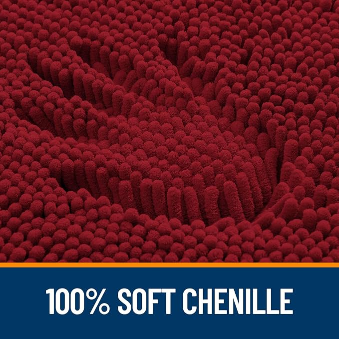 OLANLY Toilet Rugs U-Shaped 20x20, Extra Soft Absorbent Chenille Contour Bathroom Rugs for Toilet, Dry Quickly, Machine Washable, Non-Slip Bath Mat, Red