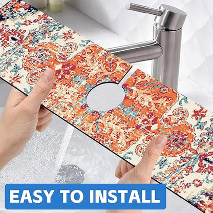 Oriental Turkish Carpet Pattern Red Dish Drying Mat
