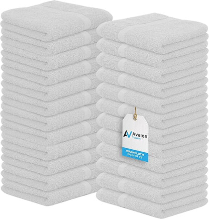 Avalon Towels Cotton Washcloths 24-Pack – 12 x 12 Inch Silver Super Soft &