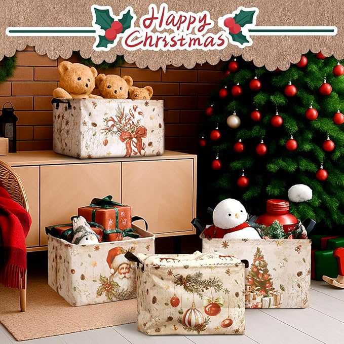 4 Pack Christmas Storage Bin Collapsible Large Christmas Storage Baskets