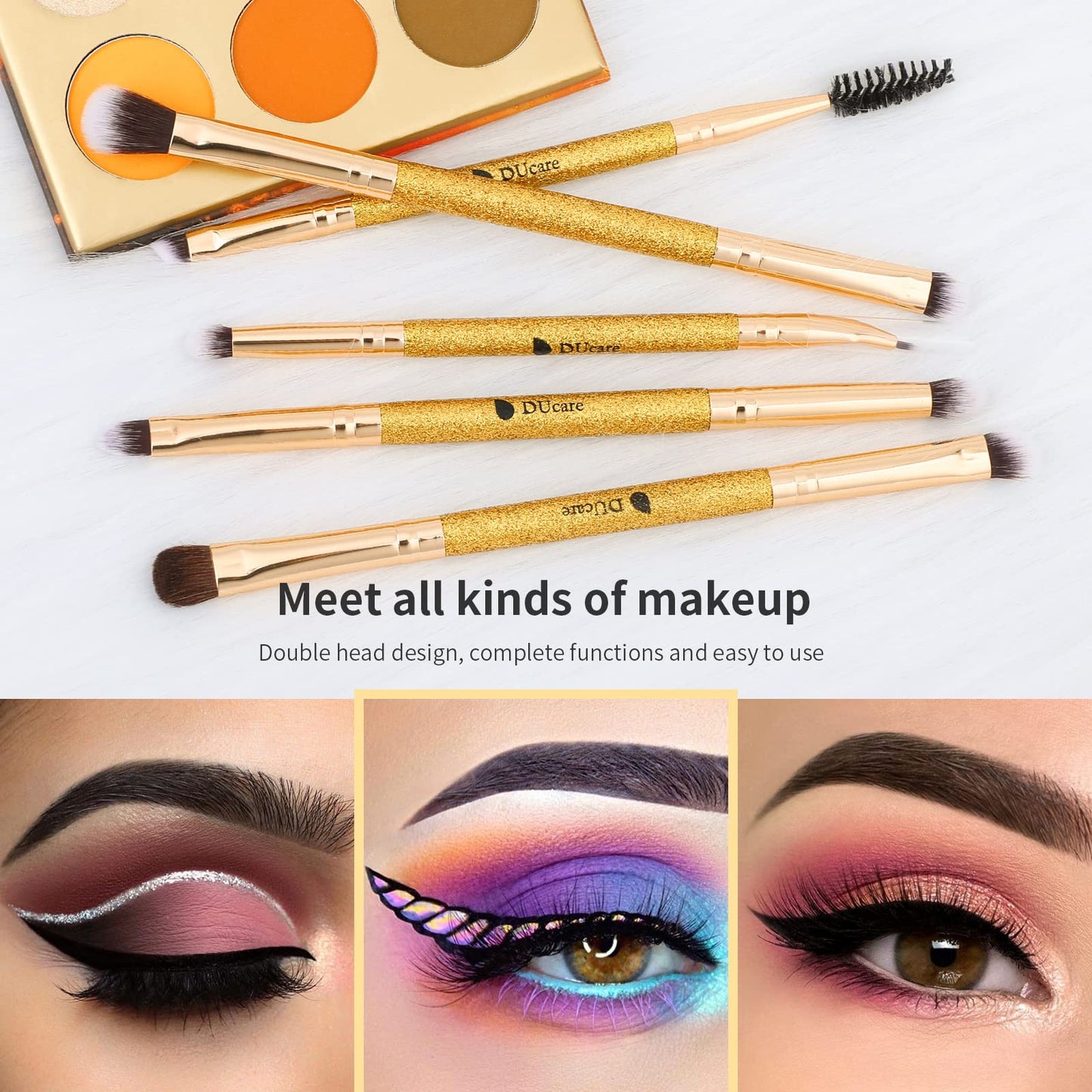 DUcare Foundation Brush Contour Bronzer Makeup Brush Double Ended Self Tanner Brush Sculpting Brush for Blending Liquid Powder Concealer Cream Cosmetics Blush Buffe