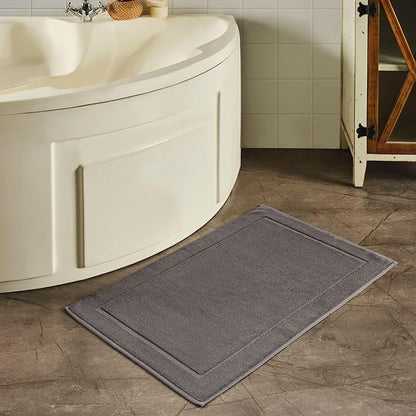 Hawmam Linen Cool Grey Bath Mats, 21 x 34 inches, Banded Design, Highly