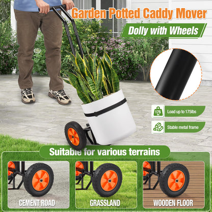 Plant Caddy with Wheels, Heavy Duty Plant Mover Cart with Adjustable Grabbing Arm and Strap, 175 LBS T-Handle Plant Dolly with Suction Cups for Plant Pots Garden Pot Trolley Indoor Outdoor Use, Black