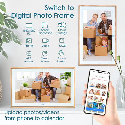 USIN 15.6 inch Wooden Digital Calendar, Wall Touch Screen Home Organizer, Family Chore Charts and Meal Planner, Interactive Display schedule, Desk and Wall Mounted, Smart Electronic Calendars with Free App