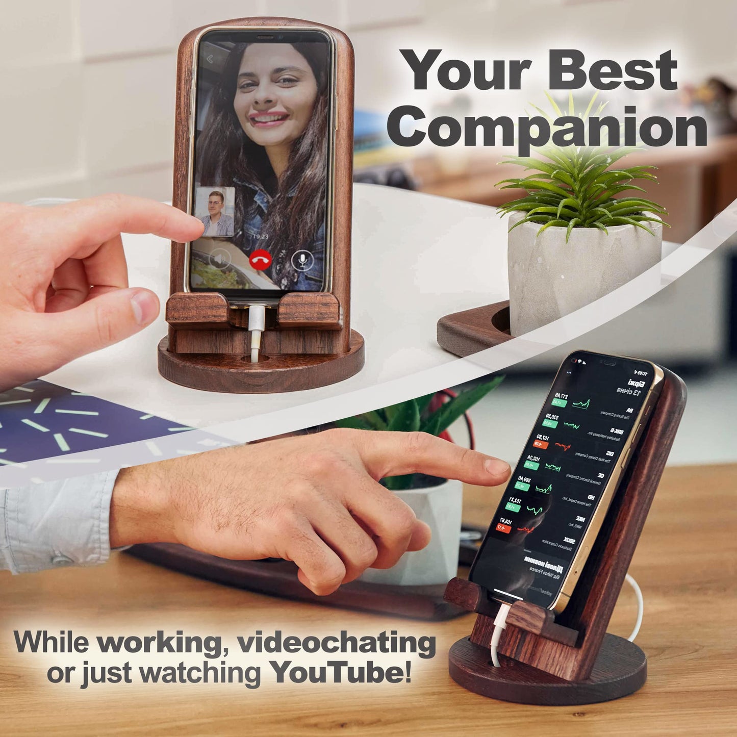 TESLYAR Wood Phone Docking Stations for Men - Desk or Nightstand Organizers