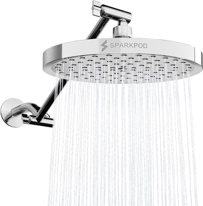 SparkPod 8" Round Rain Shower Head with 11" Shower Arm | Shower Head & Extension Arm Combo, Height Adjustable, High Pressure Performance, Easy 1-Minute Installation,Polished Chrome