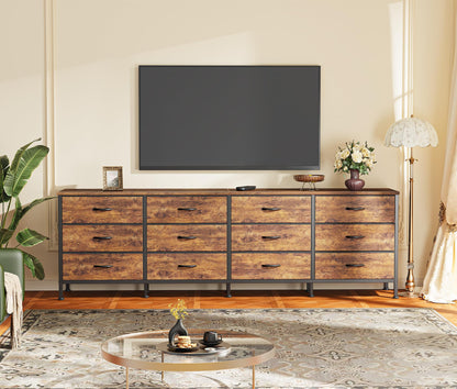 Huuger 70 Inch Dresser for Bedroom, TV Stand for 65, 75, 80 Inch TV, 12 Fabric Drawer Long Dresser, Large Entertainment Center for Bedroom, Wide Chest of Drawer with Storage, Rustic Brown