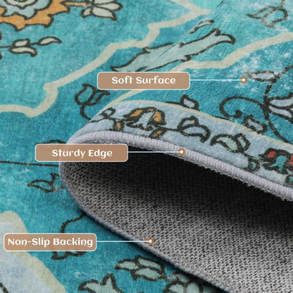 FLYRUGGO 5x7 Area Rugs, Washable Boho Rugs for Living Room, Moroccan Trellis Bohemian Ultra Soft Large Non-Slip Carpet for Dining Room Office Bedroom - Teal Blue
