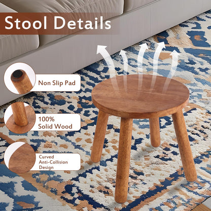 zaowofires Round Solid Wooden Step Stool,Garden Stool,15.8''H,Plant Stool,Wood Legs Detachable for Plant Stand, Kitchen, Bathroom,Bedroom, Livingroom (Walnut, 15.8inch)
