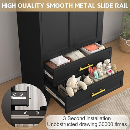 GAIOUS Metal Wardrobe Cabinet with 2 Drawers, 71" Clothing Storage Cabinets | with 2 Doors, 1 Adjustable Shelf, Steel Armoire Wardrobe Closet with Hanging Rod for Bedroom, Gym, Cloak Room (Black)