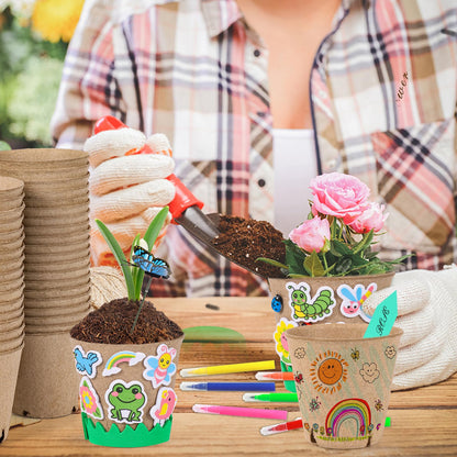 Aweyka 60 Pack Garden Paper Pot Craft Kit Flower Plant Spring Summer Craft with 50 Adhesive Foam Stickers 60 Paper Mache Pots Label Pens, Flower Planting Growing Kit Science Garden Gift