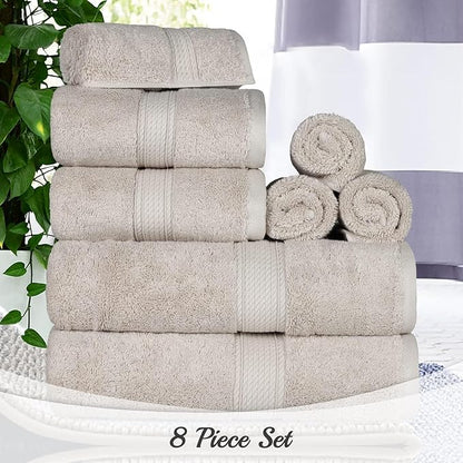 SUPERIOR Egyptian Cotton Pile 8 Piece Towel Set, Includes 2 Bath, 2 Hand