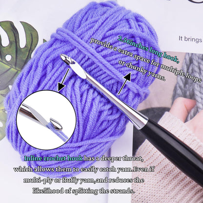 Hobekoee Inline Crochet Hooks Set 9 Sizes 3.5mm(E)-8mm(L) Wooden Handle Crochet Hooks Set with Case,Ergonomic Grip for Arthritic Hands