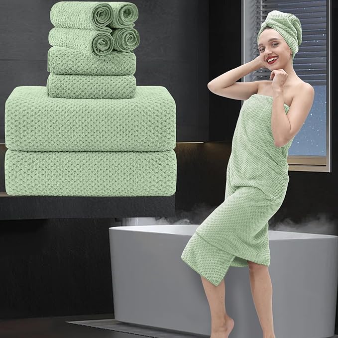 8 Piece Bathroom Towel Set Green |2 Oversized Large Bath Towels Sheet, 2 Hand