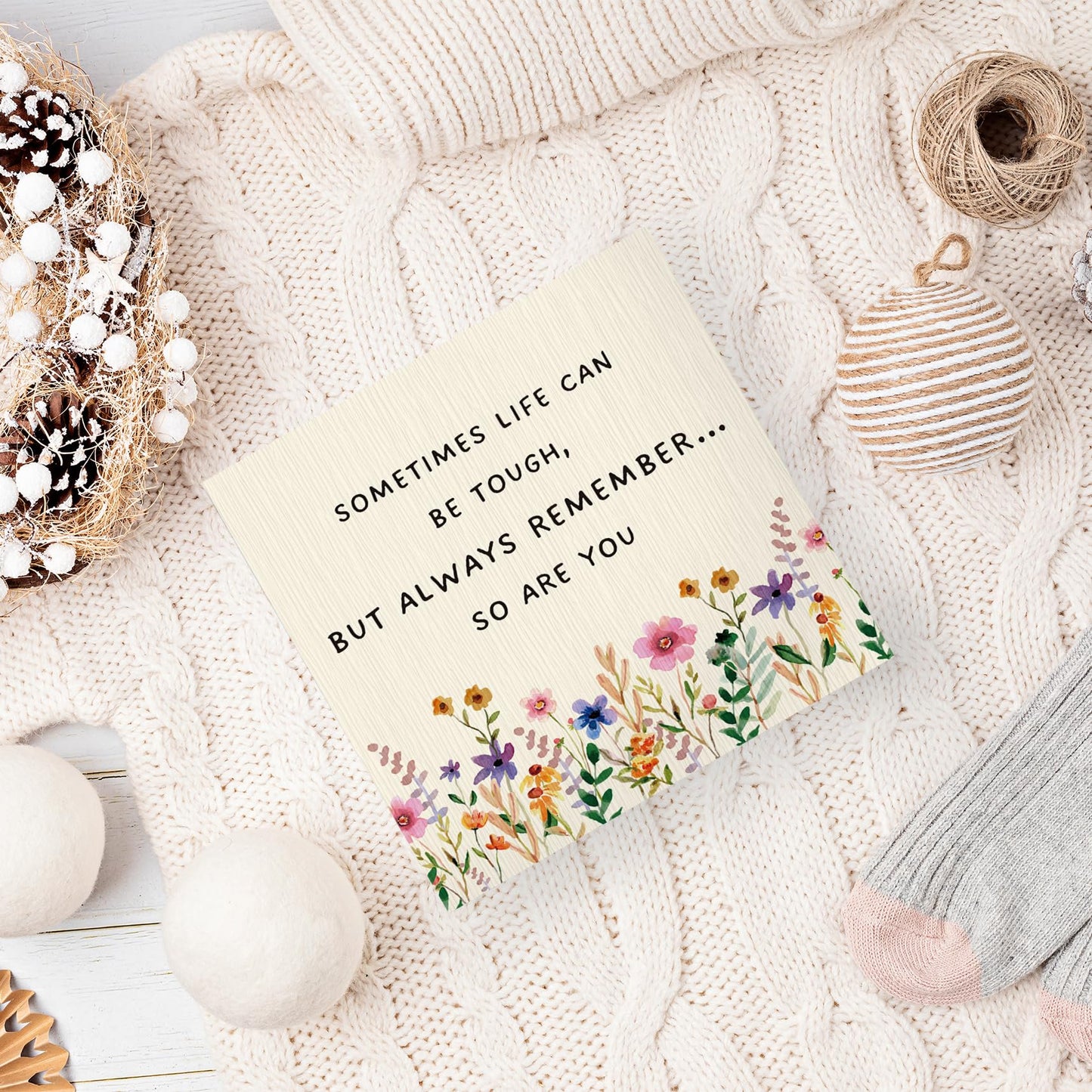 ANIANG Inspirational Wooden Box Sign, Motivational Desk Decor, Inspirational Gifts Office Desk for Women, Life Can Be Tough Wood Block Box Sign Plaque for Office Home Wall Shelf Decor
