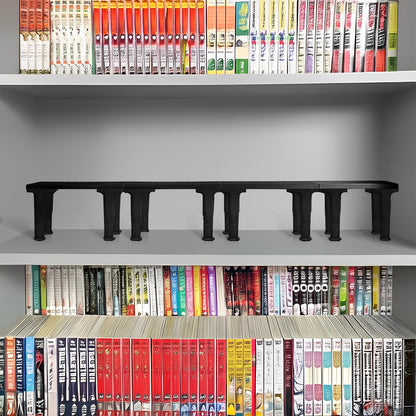 Bantlou 2 Pack Shelf Riser for Displaying Two Rows of Books on a Single Shelf, Wooden Adjustable Heigh Manga Display Stand, Space-Saving Display Stand for Books, Manga, DVDs, CDs