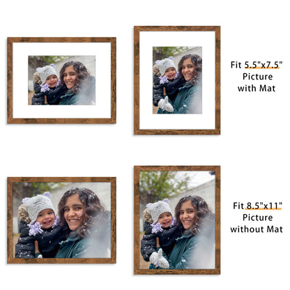 Picrit 8.5x11 Picture Frame Set of 12, Display 6x8 with Mat or 8.5 x 11 without Mat, Photo Frames for Wall Mounting or Table Top Display, Brown