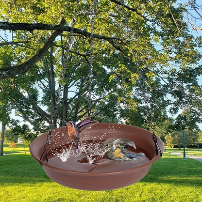 VUWEZ Hanging Bird Bath, Hanging Bird Water Feeder for Outdoors, Feeder Bowl, 2 Pack Birdbath Tray Accessories for Outside, Plastic Birdbaths Tray for Garden Patio Decoration (12", Chocolate)