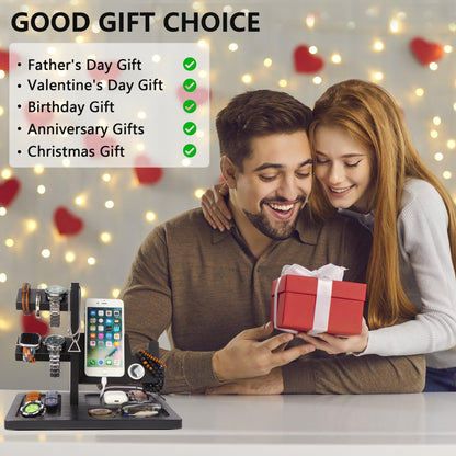 Pistol Rack for Gun Safe, Wooden Handgun Rack Holder for Gun, Wood Phone Docking Station with Magnetic Groove as Nightstand Organizer as Gifts for Men Boyfriend Husband Father in Birthday Christmas