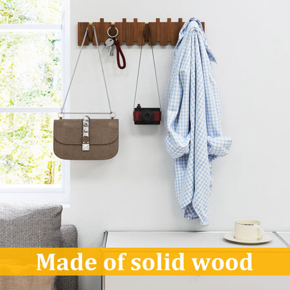 Qriocioa Wood Wall Mounted Coat Rack with 10 Flip Down Hooks, Heavy Duty Piano Style Wall Hook Rack, Decorative Coat Hooks Wall Mount for Entryway, Living Room, Bedroom, Bathroom, Kitchen