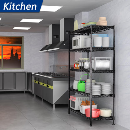 REGILLER 5-Wire Shelving Metal Storage Rack Adjustable Shelves,Standing Storage Shelf Units for Laundry Bathroom Kitchen Pantry Closet(Black,11.8" D x 16.6" W x 53.5" H)