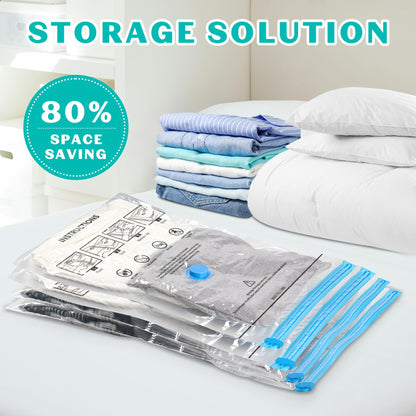ZOESTORAGE 15 Pack Vacuum Storage Bags 80% Space Saver Vacuum Seal Bags for Clothing Compression for Comforters Blankets Travel Luggage Clothes with Hand Pump（3 Jumbo/3 Large/3 Medium/3 Small/3 Roll）