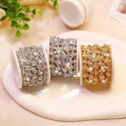3 Yards Bling Rhinestone Chain Trim for Sewing Crafts Clothes Shoes Cups, Rhinestone Applique Embellishments Silver Crystal Chain for Jewelry Making Wedding Cake Bags DIY(Silver)