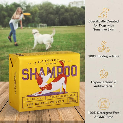 J.R.LIGGETT'S Dog Shampoo Bar, Natural Cleansing Bar for Dogs with Sensitive Skin, Hypoallergenic Canine Formula Gently Deep Cleans and Relieves Dry and Itchy Skin, Detergent-Free, 3.5 oz
